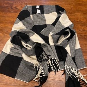 J. Crew Cape Scarf in Black & Creamy White Plaid